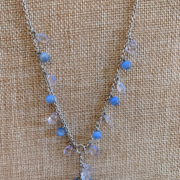 Cookie Lee Silvertone Blue Bead Teardrop Necklace - Picture 3 of 5